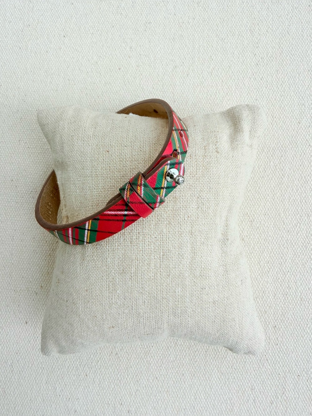 *Single Leather Bracelet Band* KEEP COLLECTIVE Retired Red Plaid Pin Closure